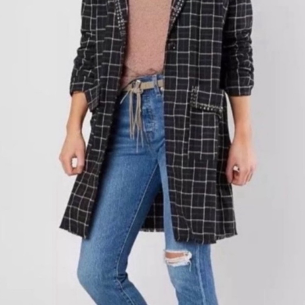 Gimmicks Black Plaid Flannel Duster size L - Picture 10 of 11